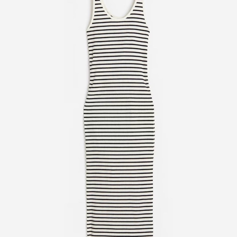 H&M Black & White Striped Ribbed Tank Maxi Dress